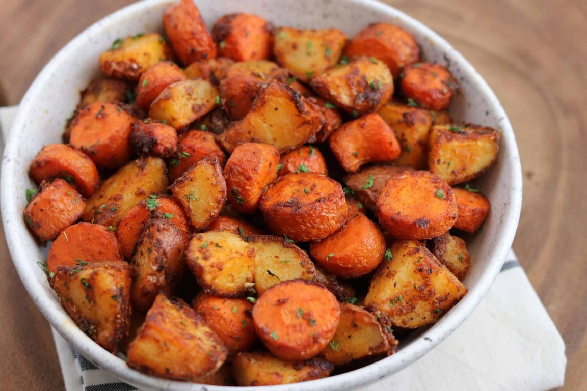 Roasted Root Veggies ( Carrots, Onions and Sweet Potatoes )