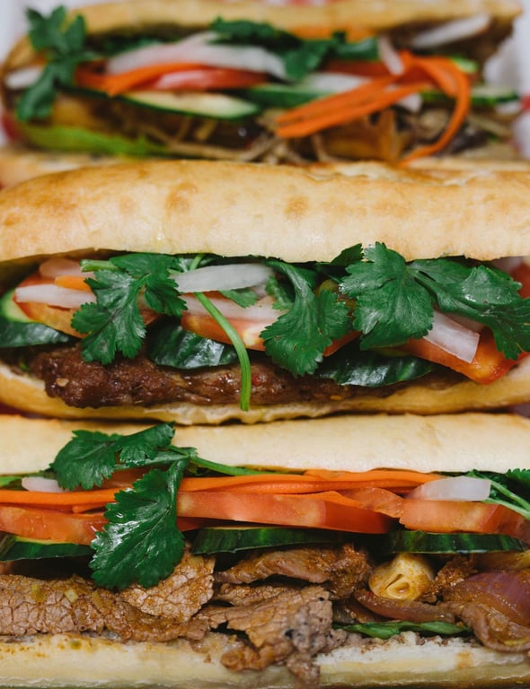 Spicy Lemongrass Beef with Sauteed Onions Banh Mi