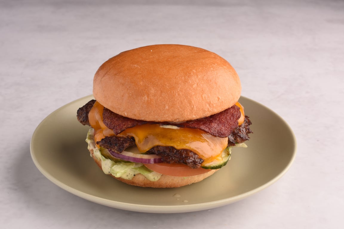 Halal Beef Bacon Cheeseburger