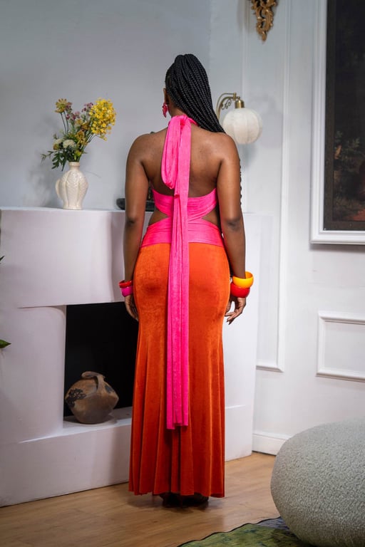 Oasis dress in sunset orange and fuschia pink