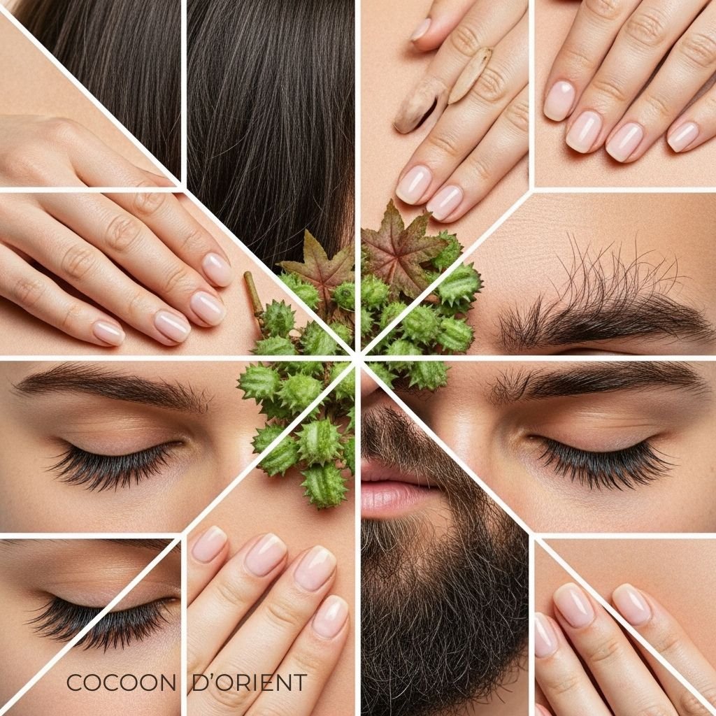 Bienfaits huile de ricin cheveux barbe pousse naturelle – Cocoon d’Orient, huile fortifiante et hydratante
