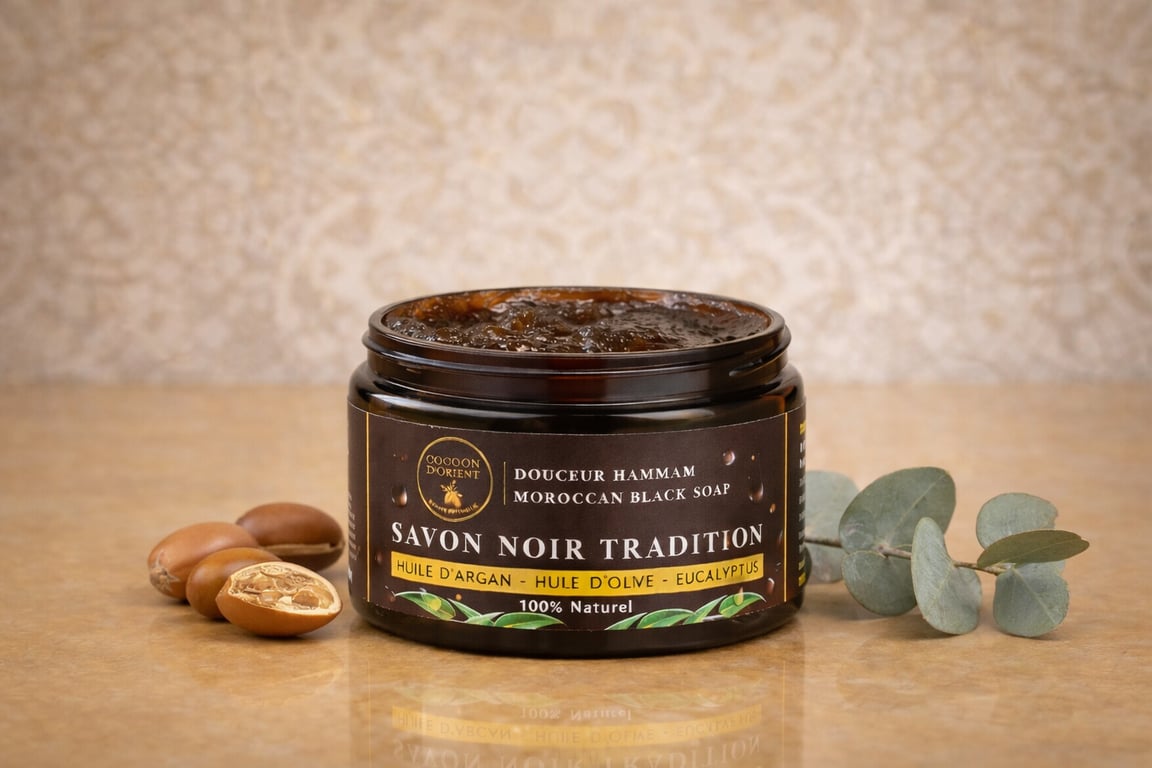 Rituel hammam complet Cocoon d'Orient savon noir gant Kessa argan