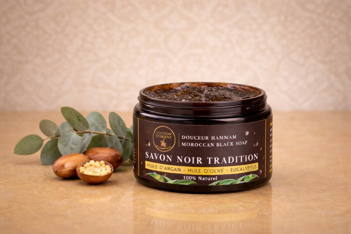 Savon noir Cocoon d'Orient eucalyptus argan exfoliant