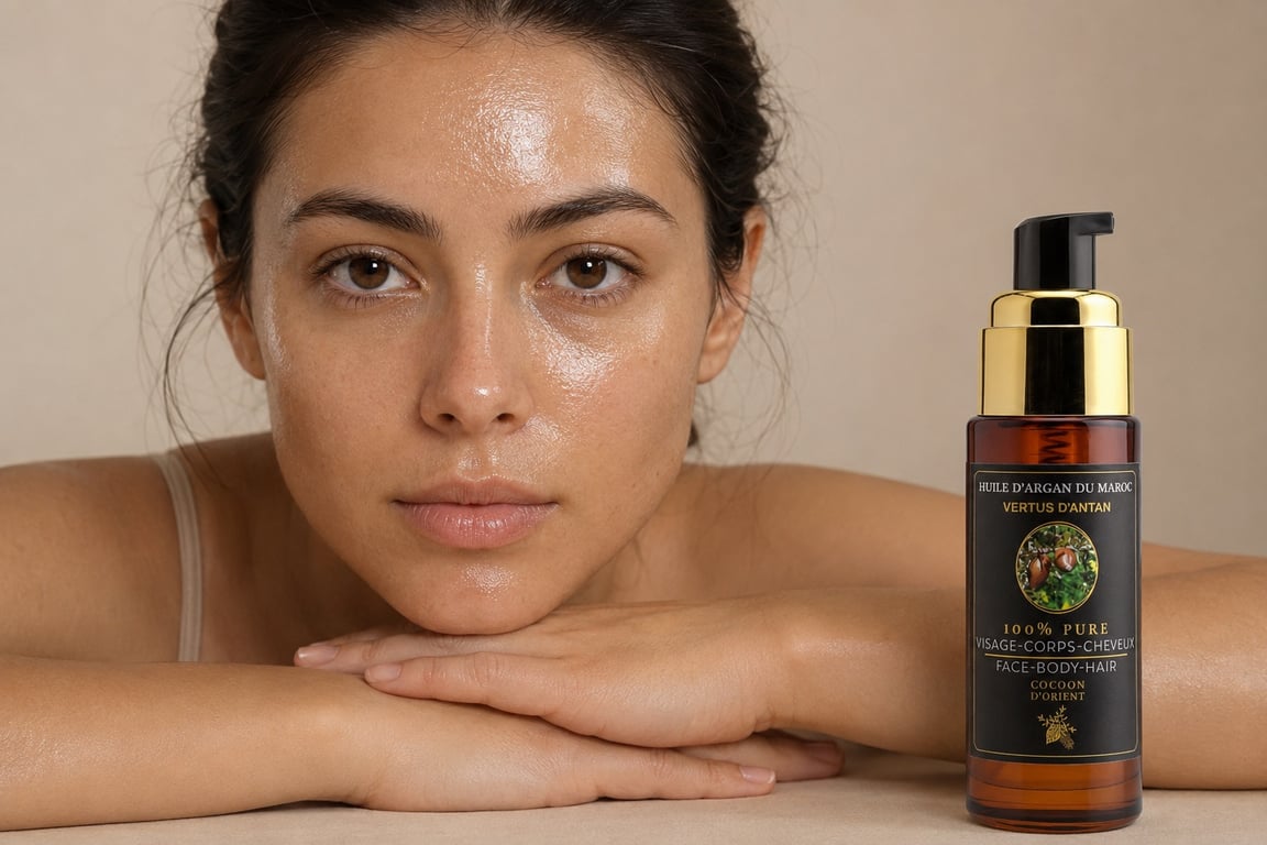 Application d'huile d'argan sur une peau grasse — Cocoon d'Orient