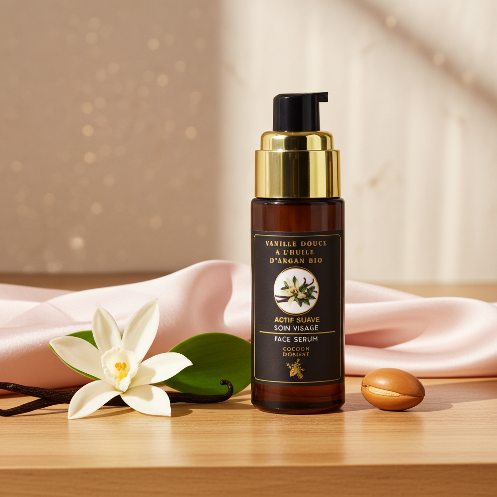 Sérum visage apaisant – Actif Suave – Huile d’Argan bio et Vanille naturelle – Cocoon d’Orient