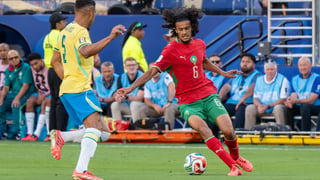 Ayyoub Bouaddi avec le maillot du Maroc lors du match contre le Brésil à la coupe du monde 2026