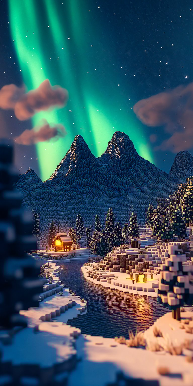 Minecraft aesthetic mountain snow wallpaper iPhone 4K