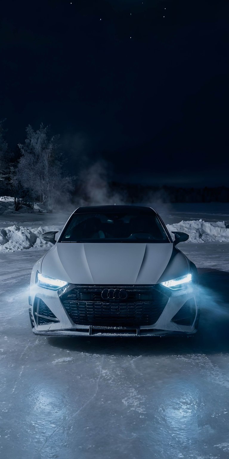 High-performance Audi RS7 3D wallpaper featuring a sleek white finish and glowing headlights. This wallpaper enhances your iPhone lock screen with a powerful automotive aesthetic.