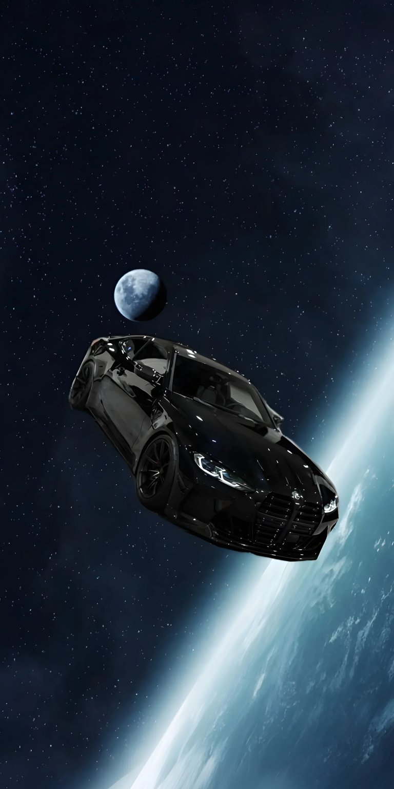 Download this epic BMW M3 wallpaper for your iPhone, featuring a sleek, dark car floating in space with a backdrop of the Earth's curve and a distant moon. This wallpaper will transform your phone's screen into a cosmic display.