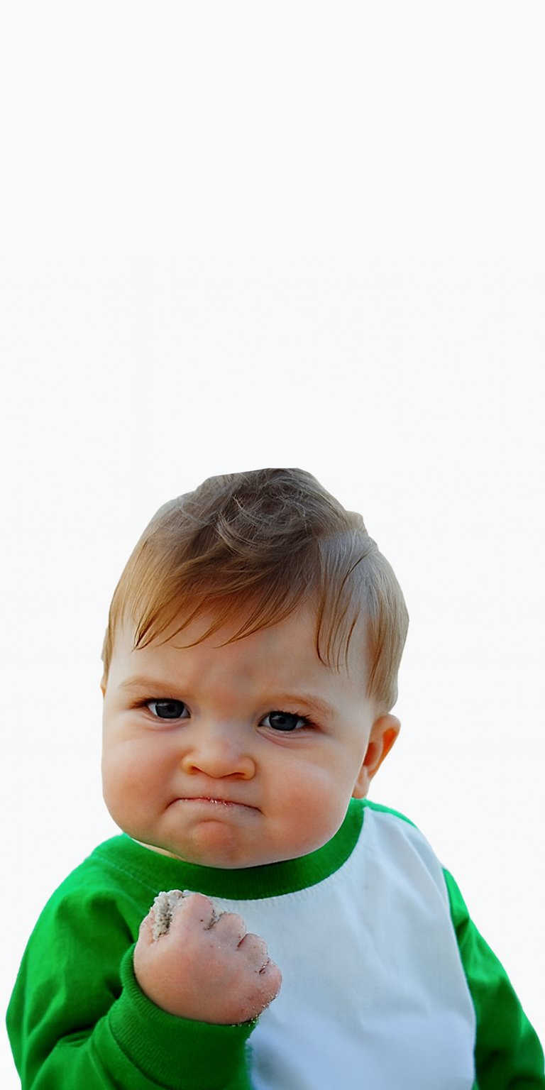 Download this Success Kid 4K wallpaper for your iPhone today! This wallpaper features the toddler with a determined expression, sandy clenched fist, and a charmingly green and white shirt.