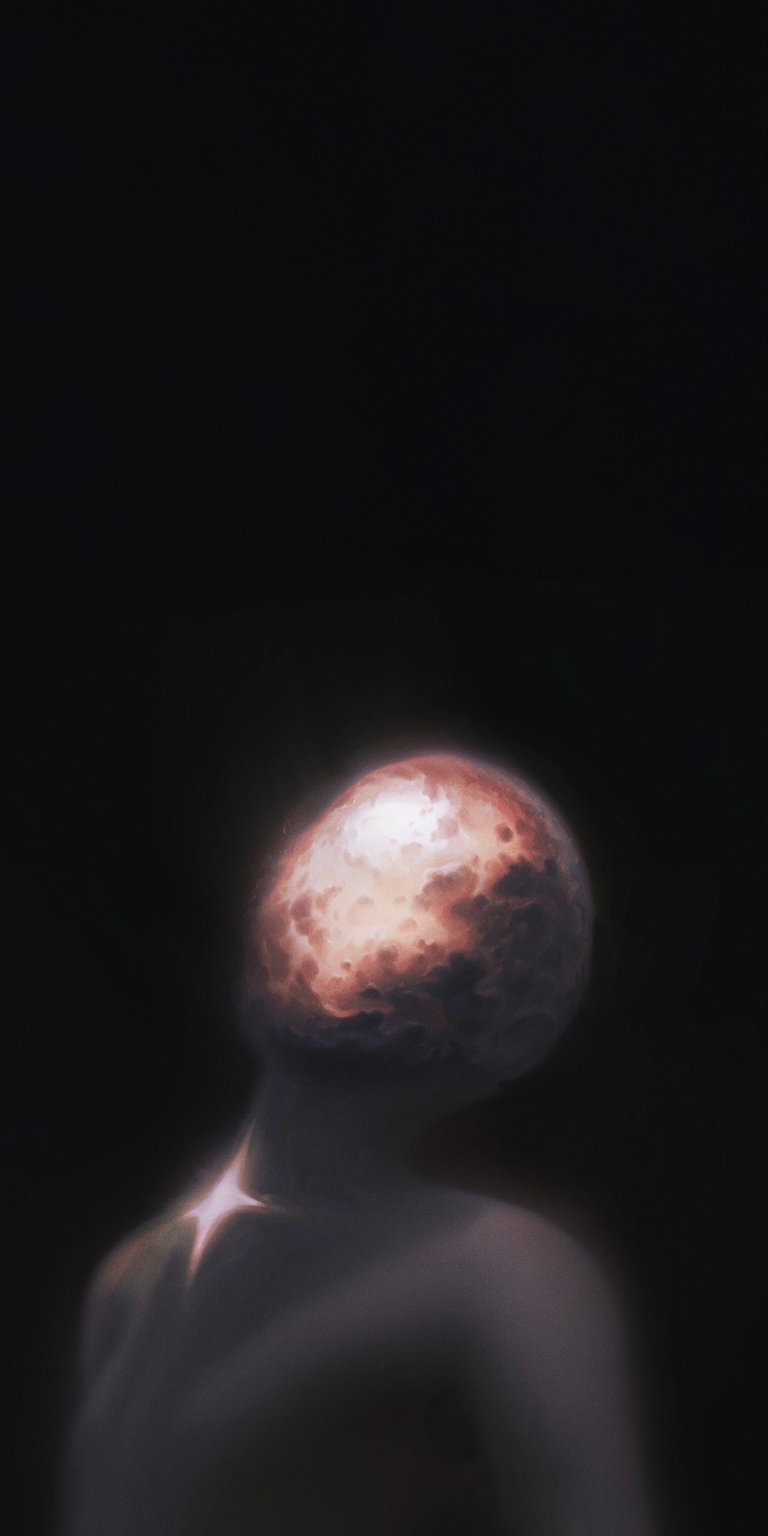 This aesthetic wallpaper features a surreal humanoid figure with a glowing, cloud-filled head set against a deep black background. Perfect for an iPhone, this 4K wallpaper offers a high-contrast, cinematic mood with soft ethereal lighting and a minimalist composition.