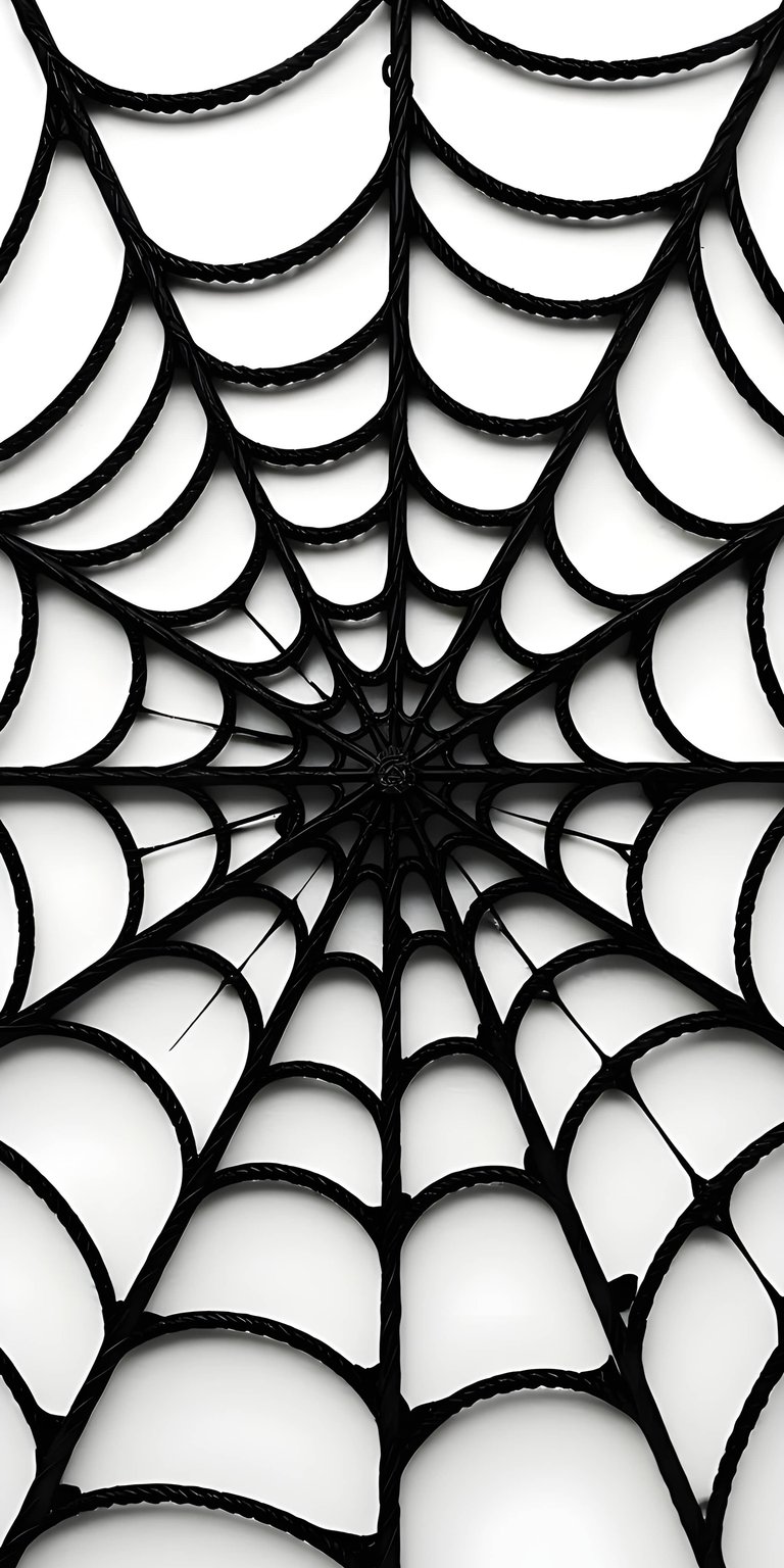 This high-contrast 4K wallpaper features a detailed black 3D spider web set against a stark white background. Optimized for iPhone, this OLED / AMOLED wallpaper uses deep shadows and sharp lines to create a striking, minimalist look for your lock screen.