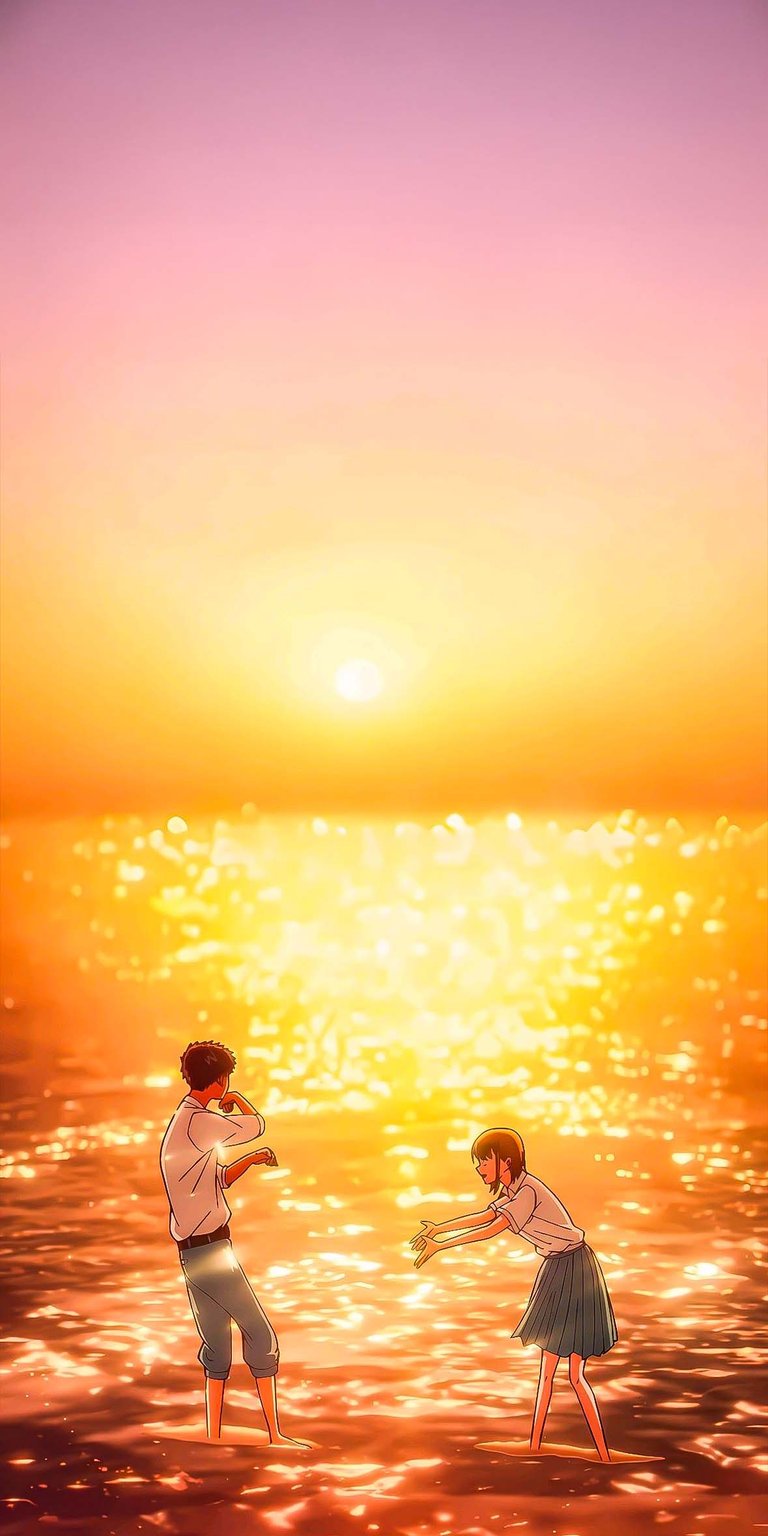 Chinatsu and Taiki lovers beach wallpaper for iPhone