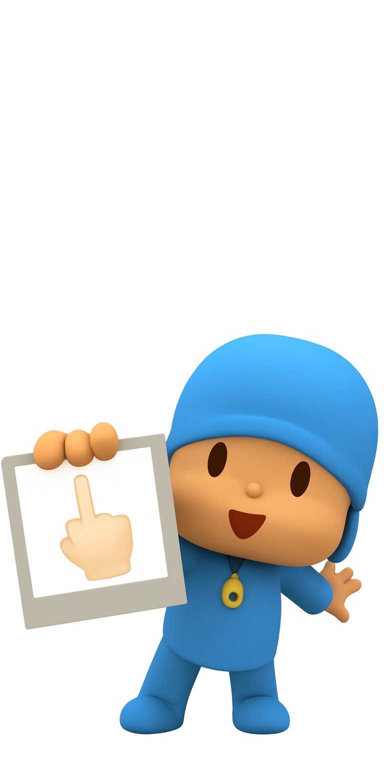 Download this vibrant Pocoyo 4K wallpaper for your iPhone, showcasing him holding a framed finger-pointing image. This delightful wallpaper captures his bright blue outfit and yellow necklace.