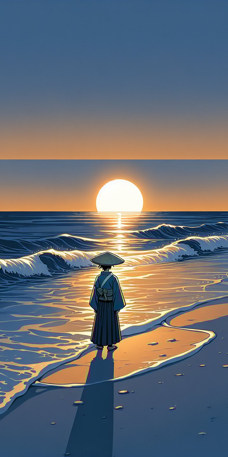 Japanese man walking in the beach on the sunset wallpaper