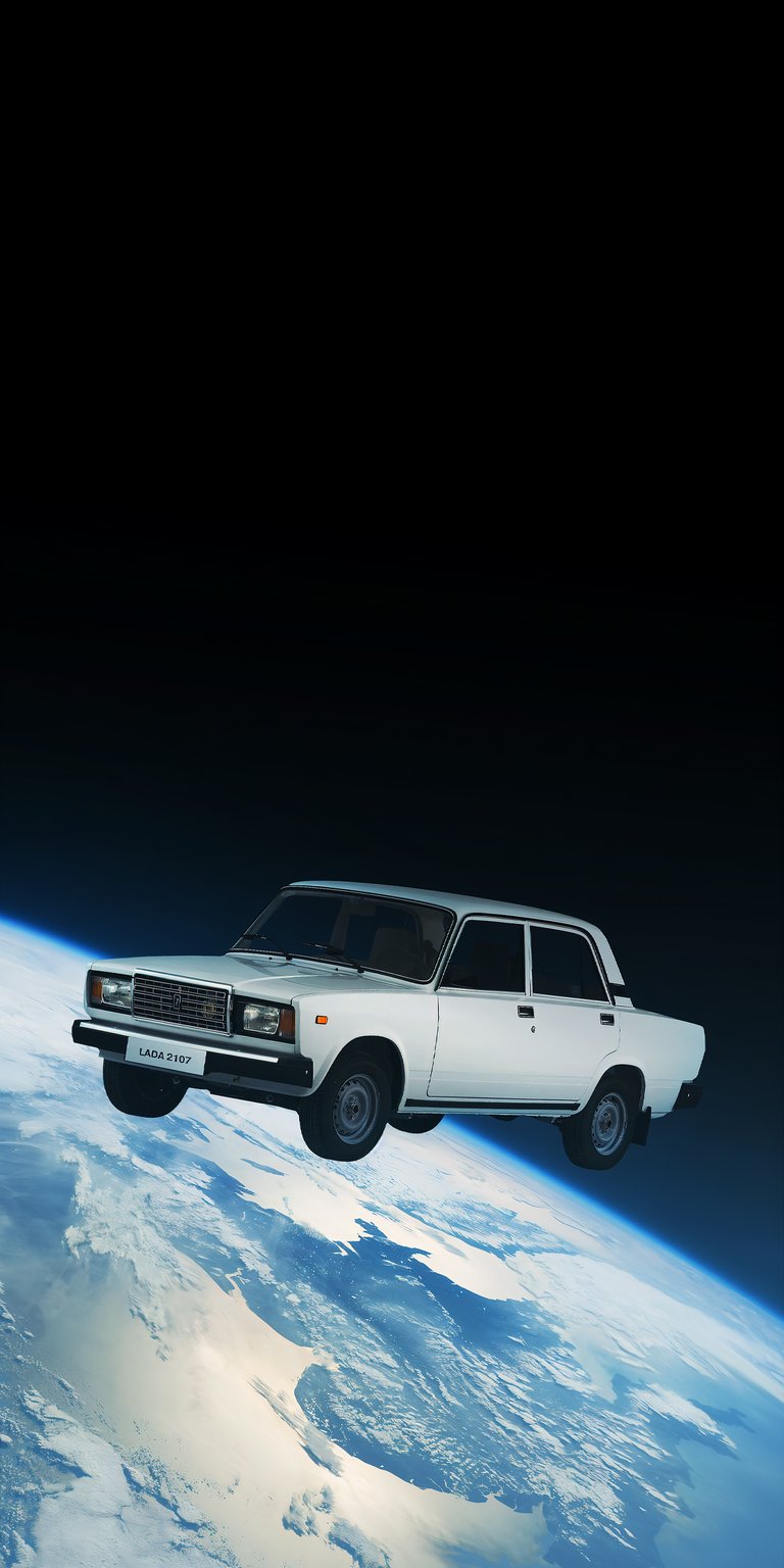 Classic car in space 3D wallpaper for iPhone