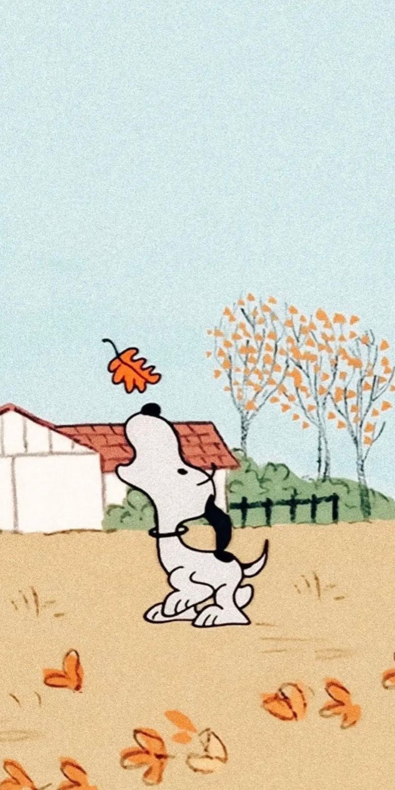 Snoopy following a leaf wallpaper iPhone