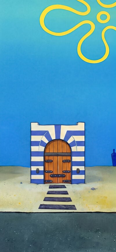 This Spongebob x Epstein 4K wallpaper features three houses. Get this matching wallpaper to use on your iPhone with 3 of your friends and see the full image when combined.