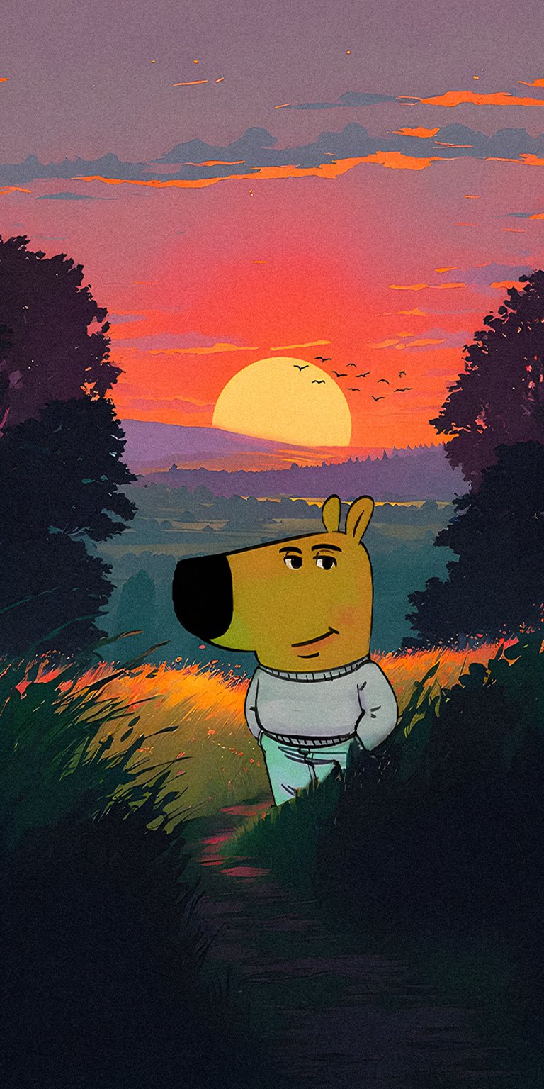 Chill guy standing on the grassy area in sunset wallpaper