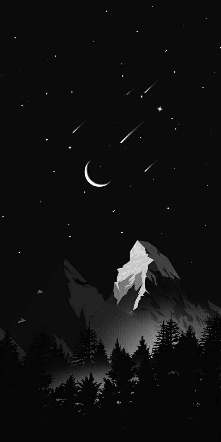 Night mountain with shooting stars mobile wallpapers