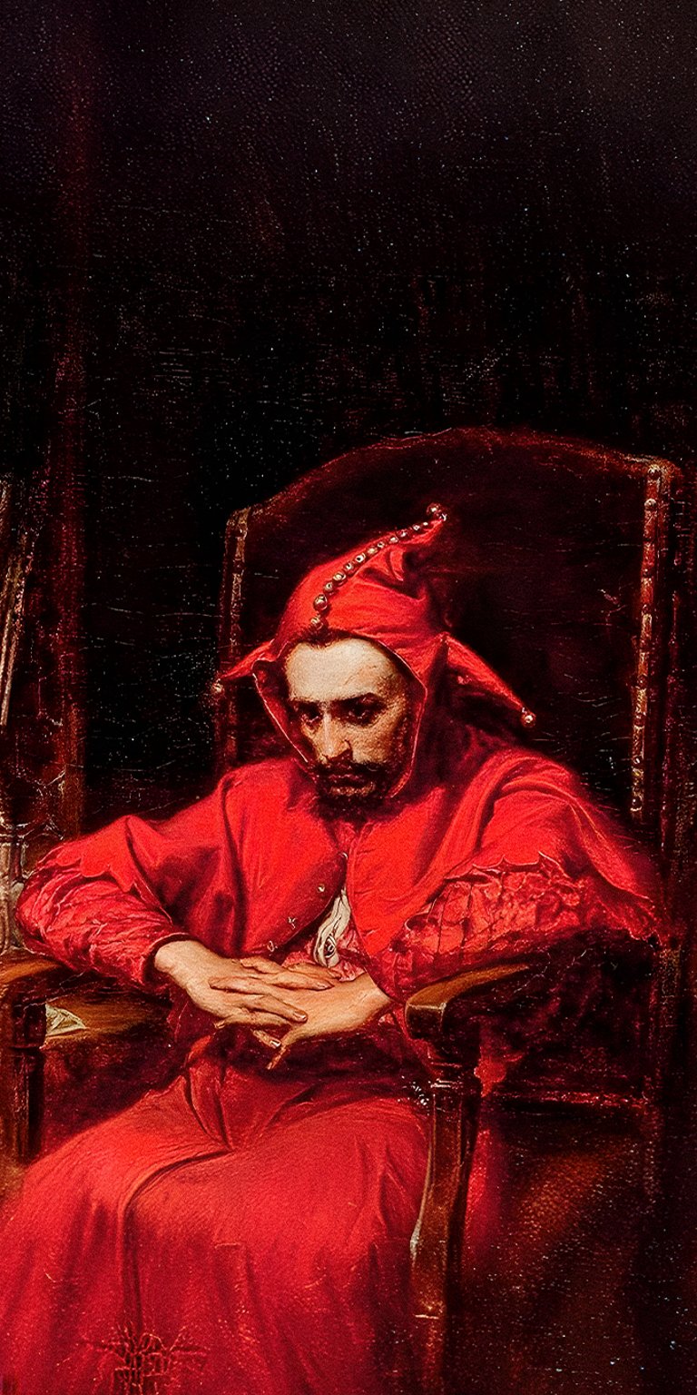 person man dress sit drawing chair red painter armchair cardinal cloak cloth death robe creepy painting old