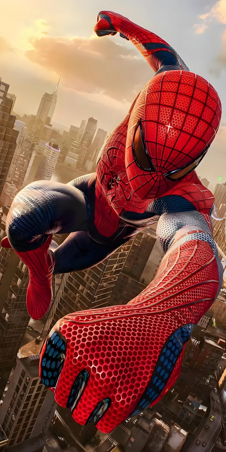 Download this amazing Spider-Man 4K wallpaper for your iPhone! The intricate honeycomb pattern on his suit, combined with the sunlit cityscape, makes this wallpaper a must-have.