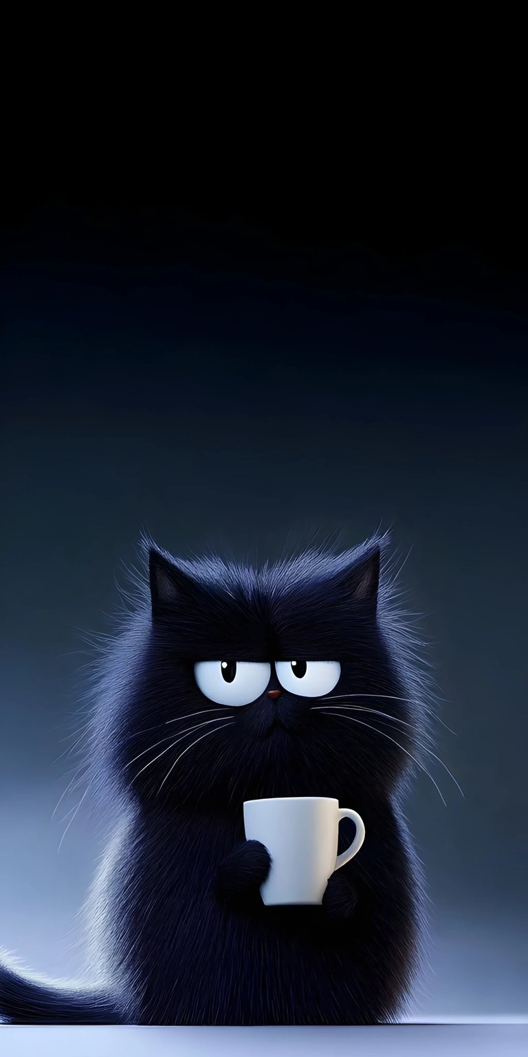 Coffee Cat Cartoon Phone Wallpaper 4K