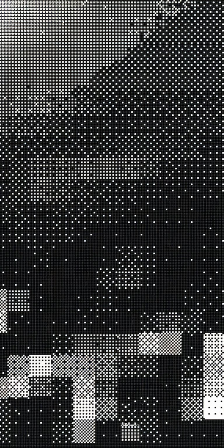 This minimalist dithered pattern live wallpaper offers a unique retro-digital aesthetic with high-contrast monochrome dots. Experience a clean 3D depth effect on your mobile wallpaper designed specifically for OLED iPhone screens.