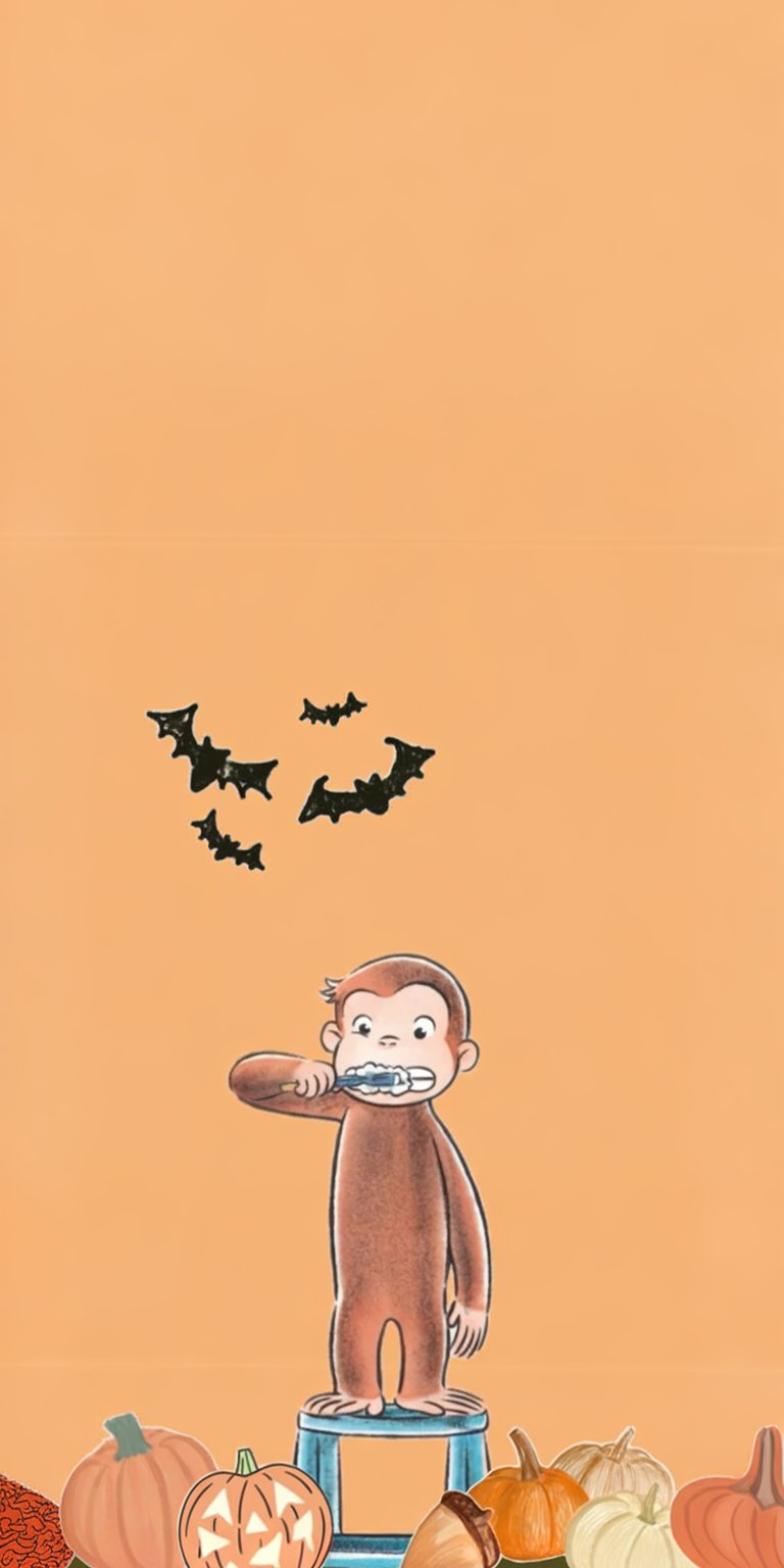 Curious George monkey brushing teeth halloween wallpaper iPhone