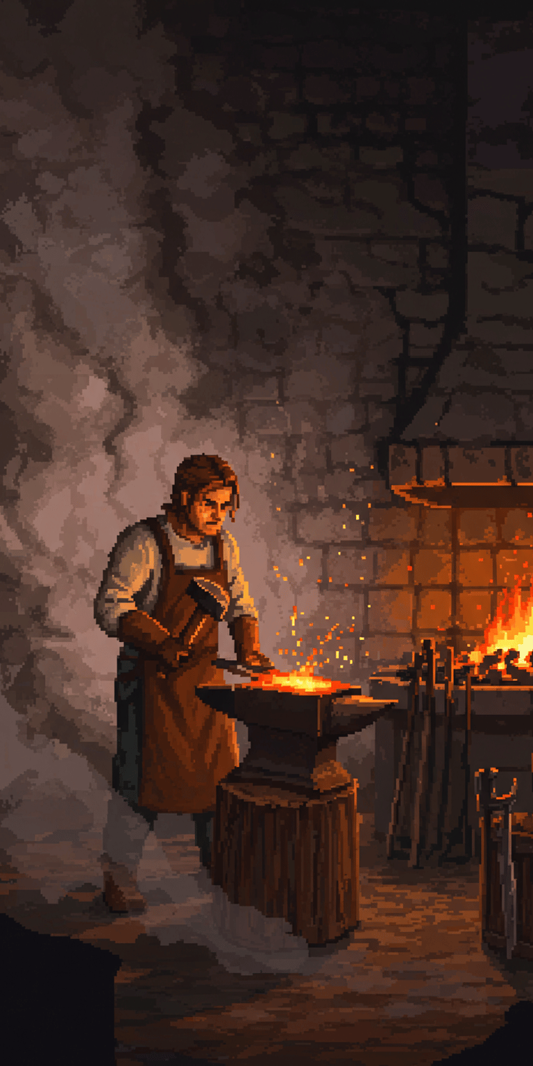 Blacksmith working pixel wallpaper