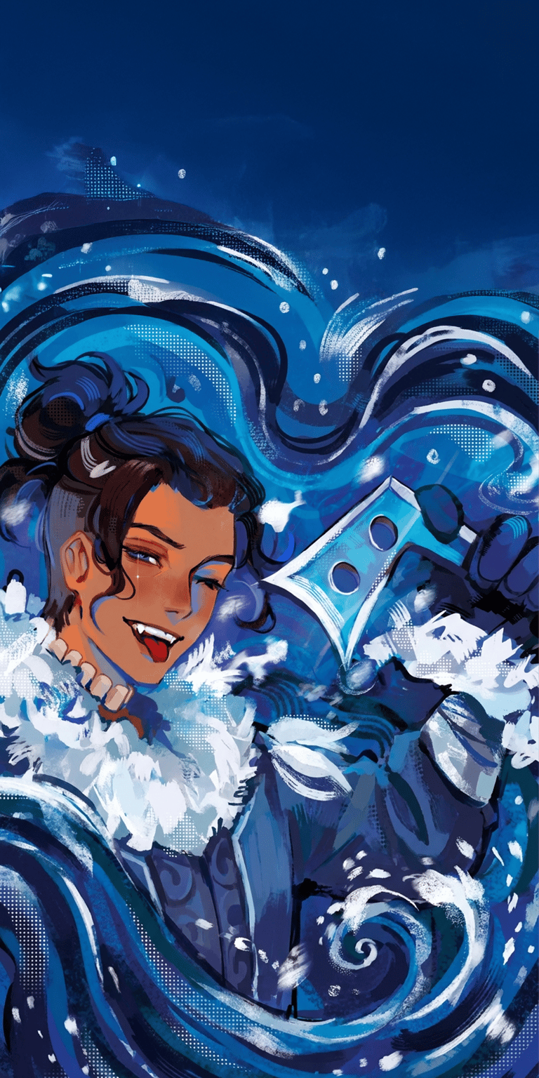 This 4K static wallpaper features a stylized, artistic illustration of Kaeya from Genshin Impact surrounded by swirling blue ice elements. Perfectly optimized for iPhone, this aesthetic wallpaper uses a vibrant blue color palette and painterly textures to create a cool, energetic mood for your mobile device.