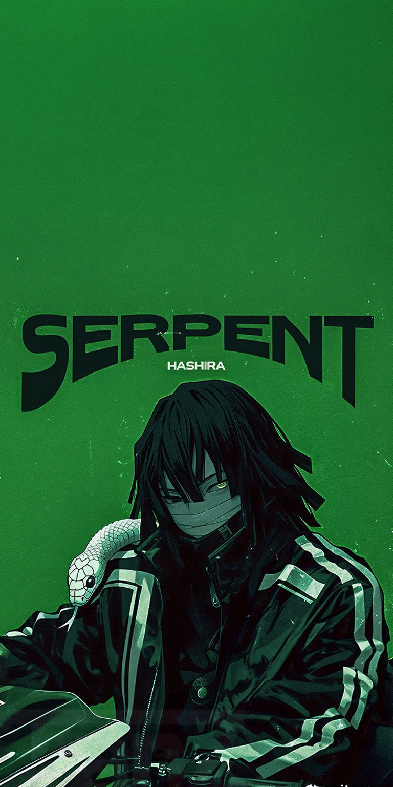 Get this 4k iPhone image shows a piece of fan art featuring the character Obanai Iguro, the Serpent Hashira from the popular anime and manga series Demon Slayer