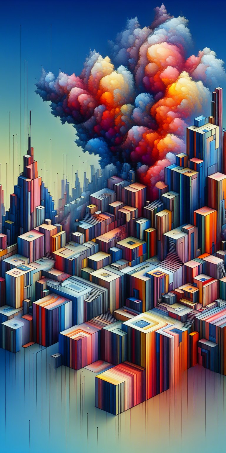 Abstract buildings with colorful smoke wallpaper