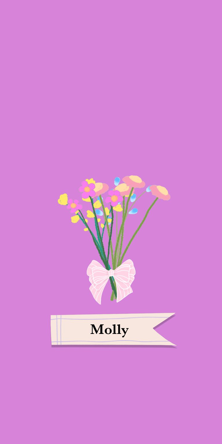 pink illustration flower white daisy bouquet label ribbon bow molly