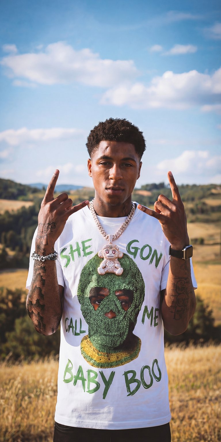 Get this vibrant NBA Youngboy 4K wallpaper for your iPhone! He is wearing a teddy bear chain and a unique t-shirt in this wallpaper.