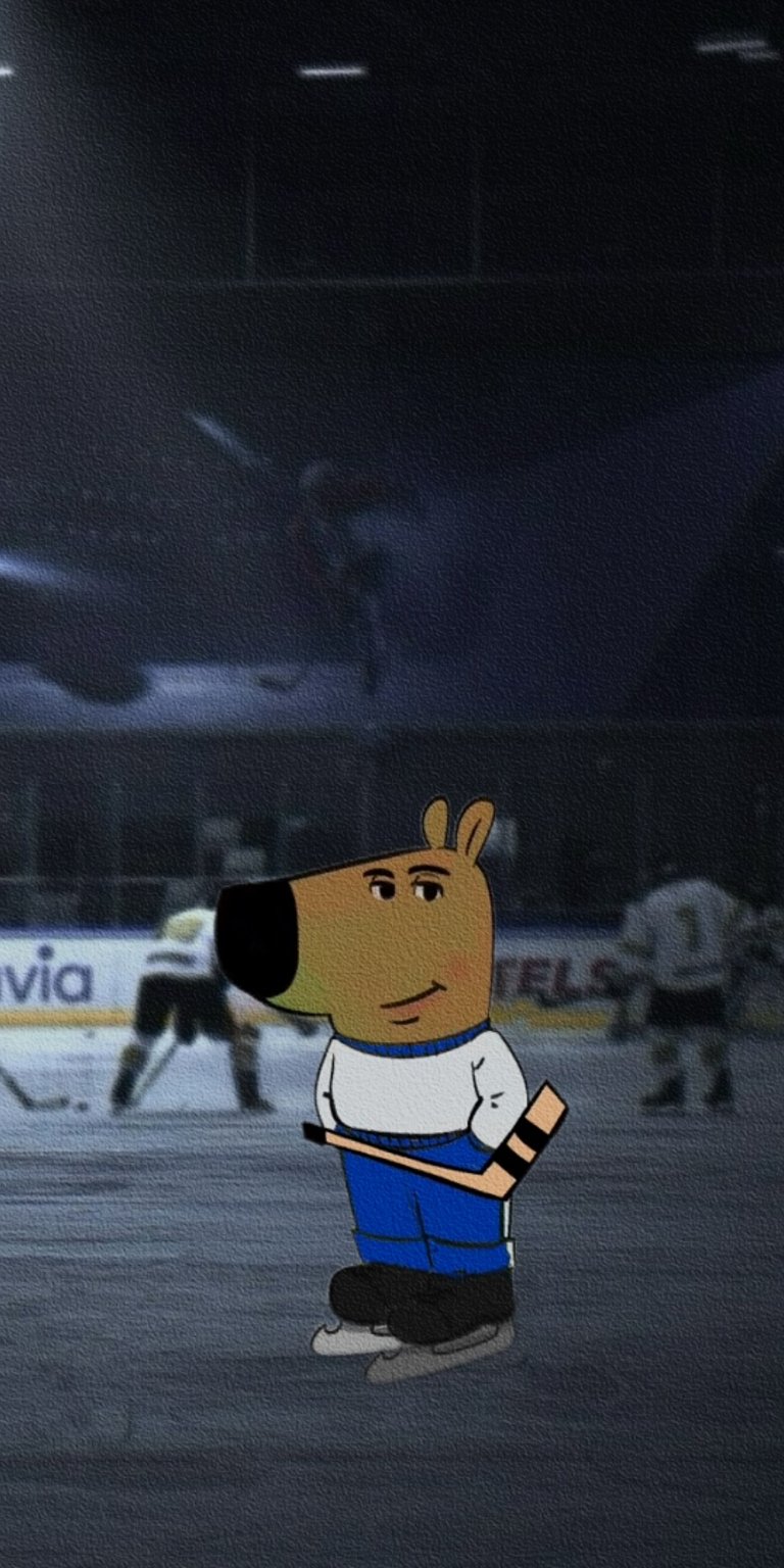 Chill Guy playing hockey sport game wallpaper