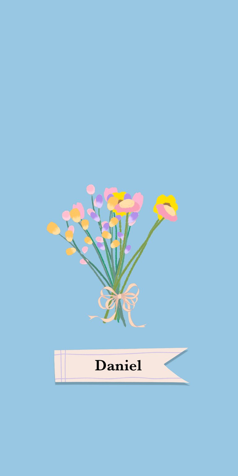 illustration flower yellow bouquet label ribbon tulip name daniel