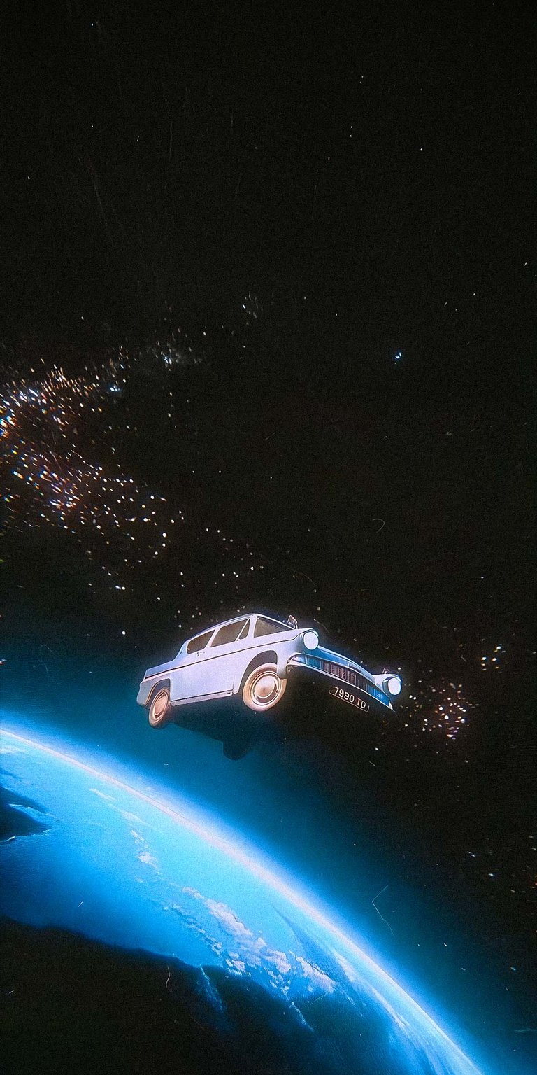 Anglia classic car in space wallpaper iPhone