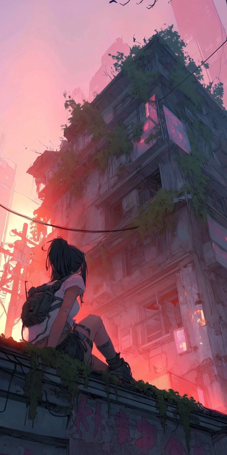 Girl in abandoned world wallpaper iPhone HD