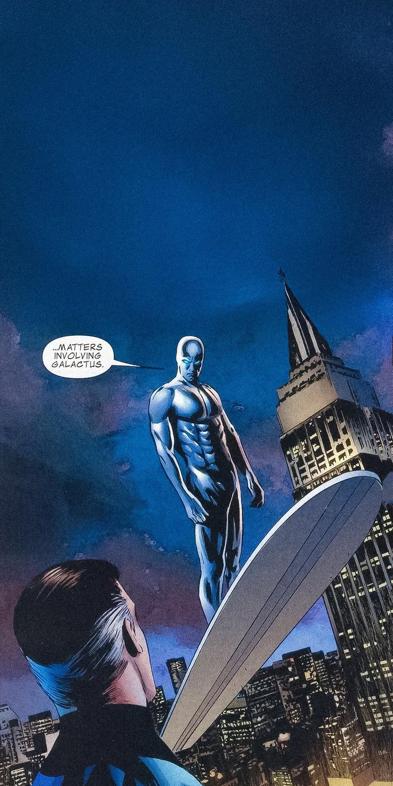 Silver Surfer comic in the city iPhone wallpaper 4K