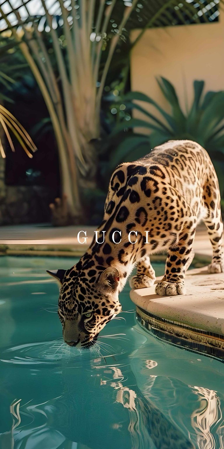 This 4K wallpaper features a majestic jaguar drinking from a sunlit turquoise pool for your iPhone. This aesthetic wallpaper captures a high-end luxury mood with vibrant tropical colors and crisp reflection details.