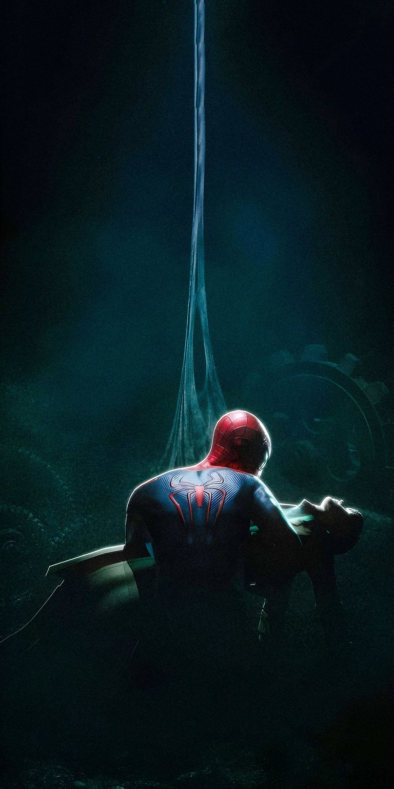 This cinematic Spider-Man 4K wallpaper captures a somber, high-contrast moment from the clock tower scene. Designed specifically as an aesthetic wallpaper for iPhone, it features dramatic lighting with deep shadows and a singular glowing web strand.