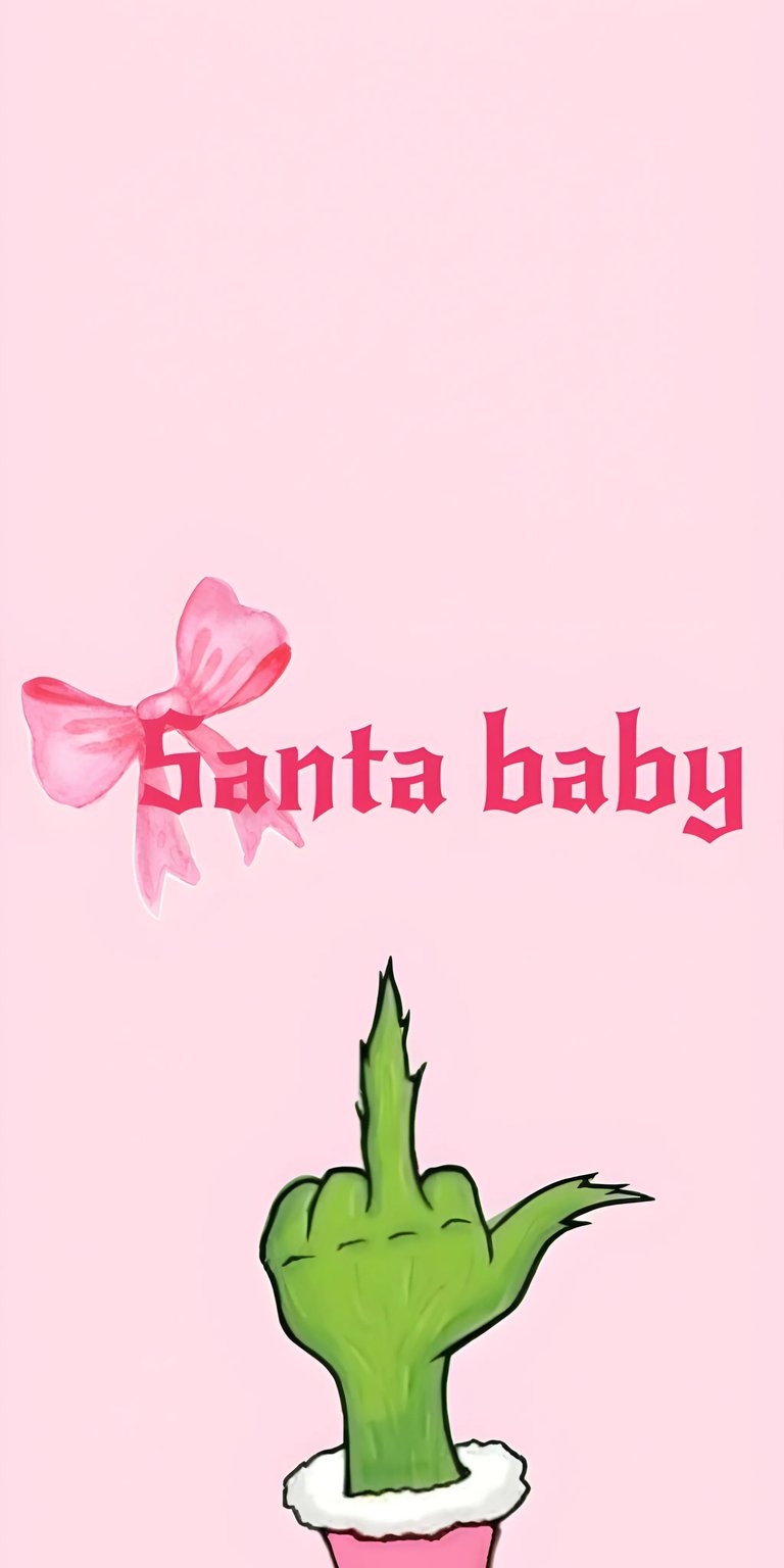 Get this Grinch 4K wallpaper for your iPhone, featuring a pink background! This wallpaper includes a pink bow and a distinctive green hand gesture.