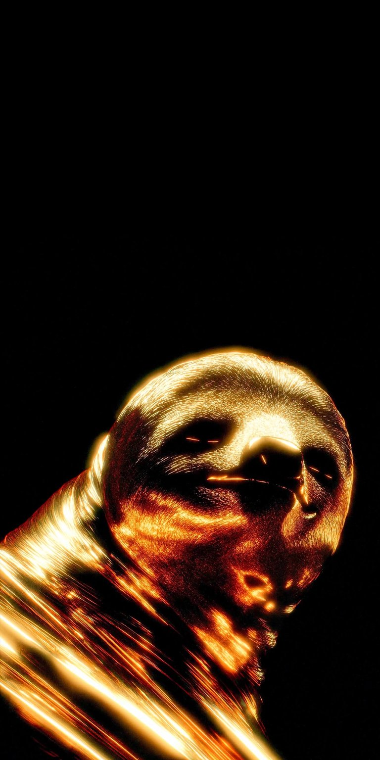 Download this sloth 4K wallpaper for your iPhone and enjoy its unique design. This wallpaper features a sloth with a golden fur texture and light streaks cascading down its body.