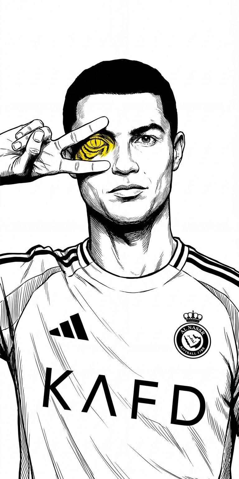Cristiano Ronaldo Static Wallpaper showcases a bold black-and-white illustration with a striking golden eye accent and sharp ink-style detailing. This aesthetic wallpaper is perfect for iPhone lock screen and home screen setups, delivering strong contrast and modern artistic style in one powerful wallpaper.