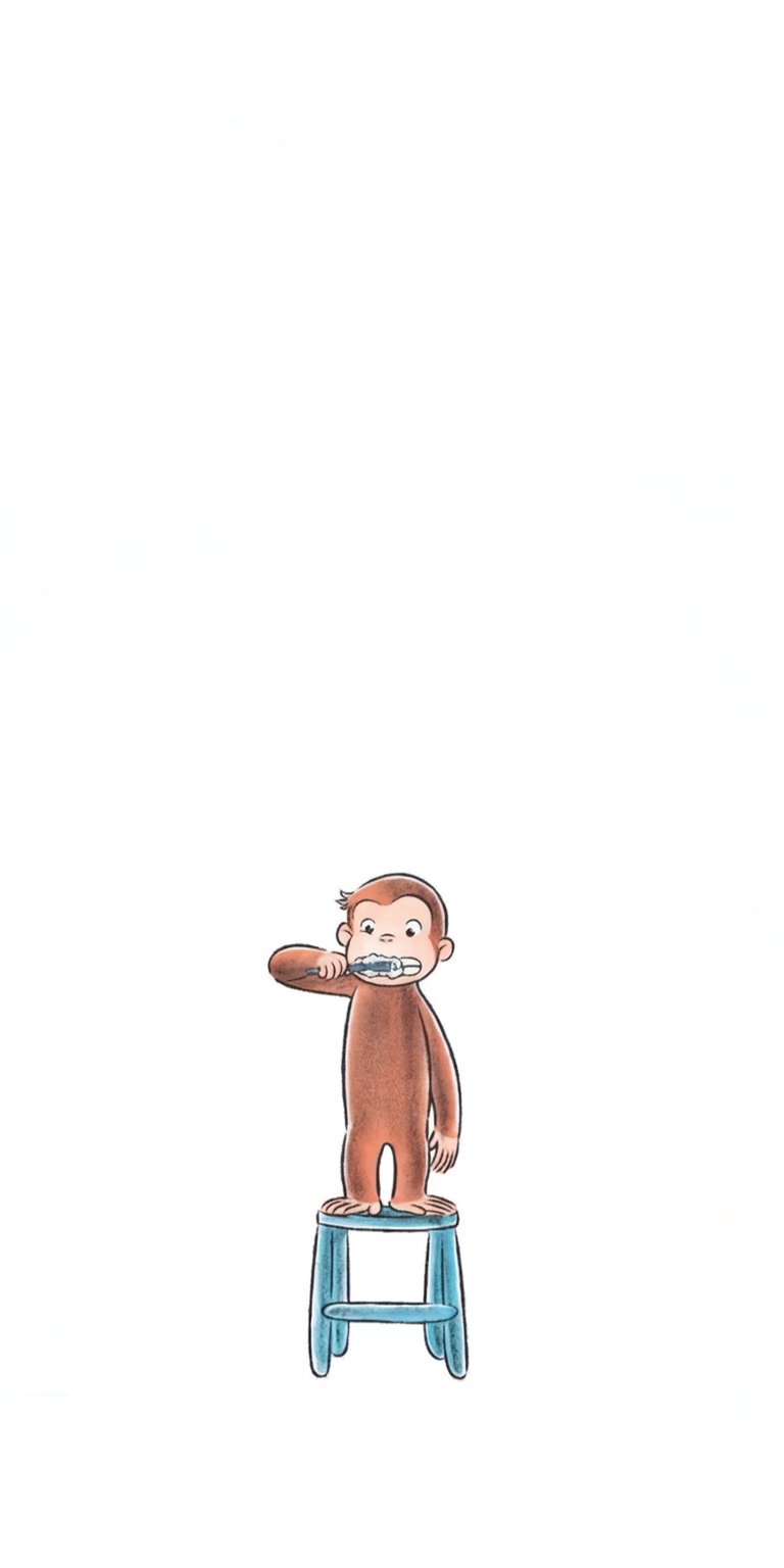 Curious George monkey brushing teeth wallpaper iPhone 4K