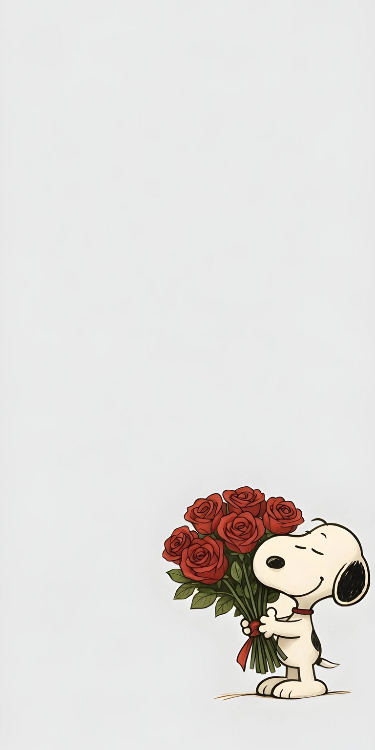 Snoopy holding roses iPhone wallpaper 4K
