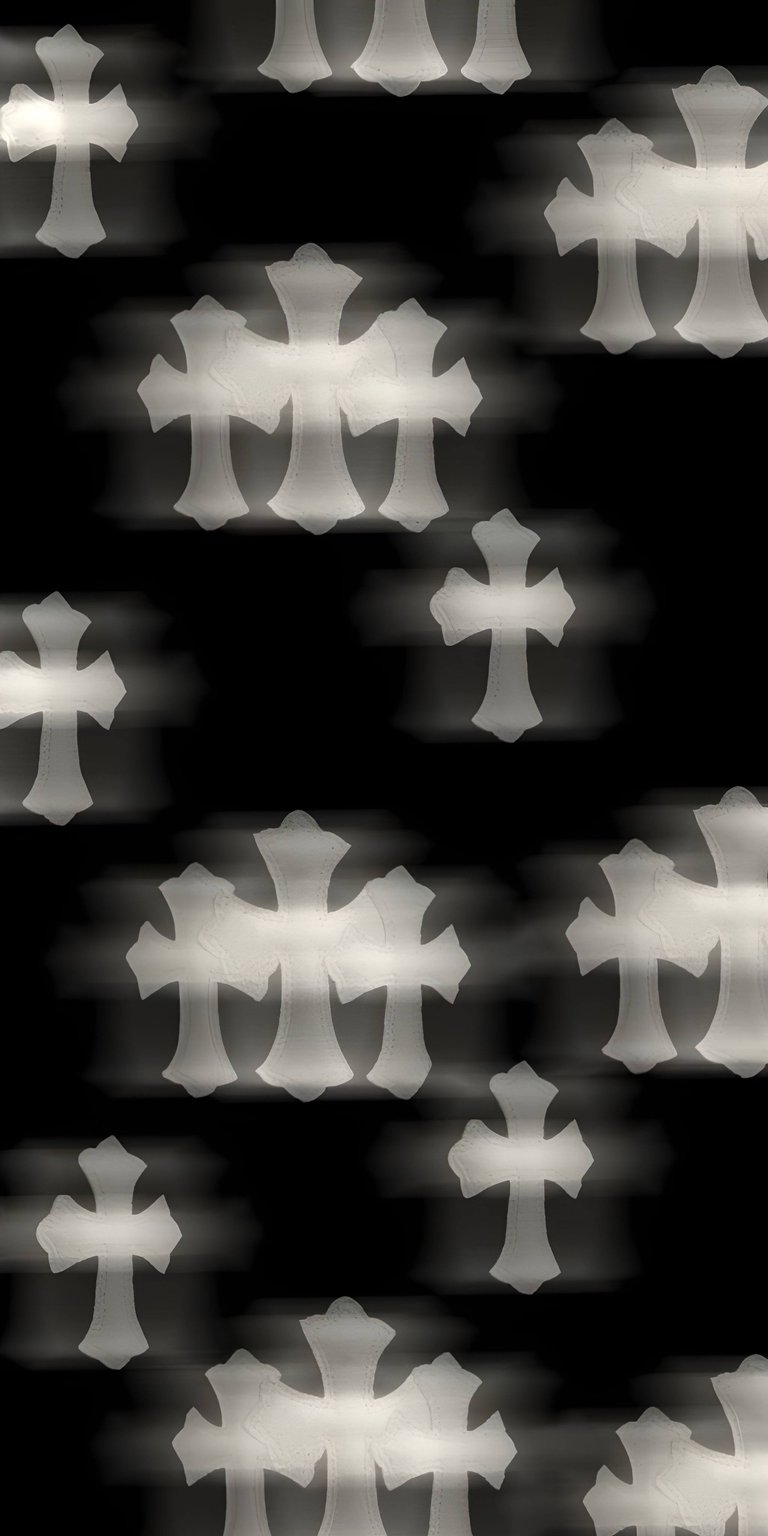 Featuring a repetitive chrome cross motif, this 4K wallpaper offers a luxury gothic aesthetic for any stylish iPhone. The blurred background effect adds depth to this pattern wallpaper, making it a perfect choice for fans of dark fashion.