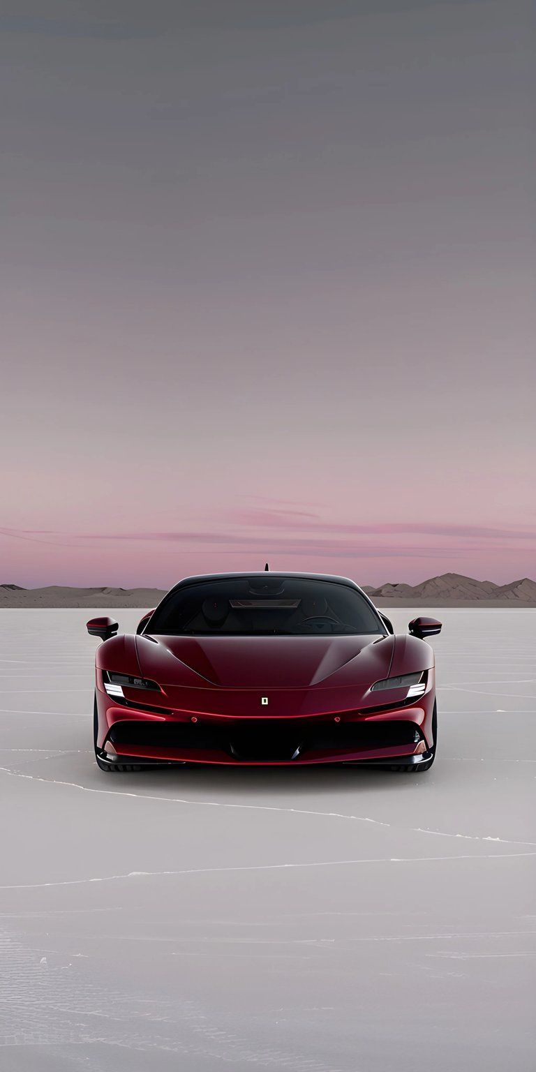 Get captivated by this Ferrari SF90 4K wallpaper, perfect for your iPhone, showcasing the elegant red body, sleek headlights, and vast open landscape. Download this stunning car wallpaper to add a touch of luxury and speed to your mobile device.