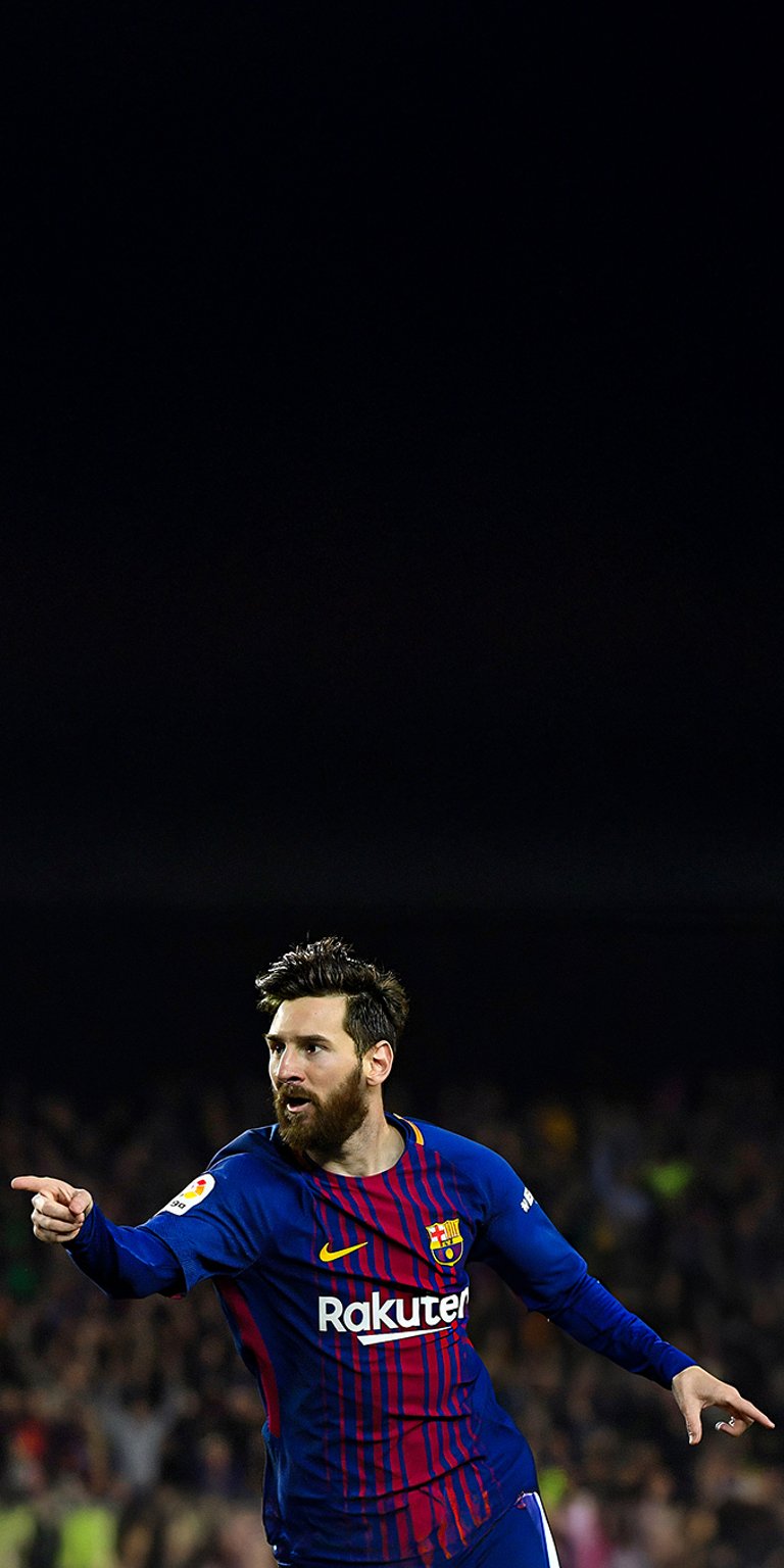 This image is a popular lock screen wallpaper featuring soccer legend Lionel Messi during his time playing for FC Barcelona